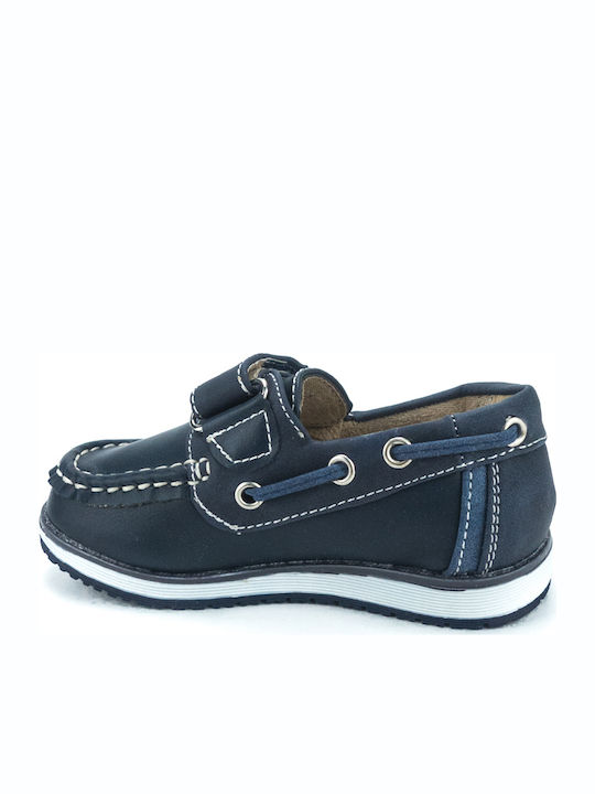 Boys Anatomic PU Leather Moccasins with Velcro Navy Blue