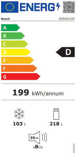 Bosch Ψυγειοκαταψύκτης 321lt Total NoFrost Υ186xΠ60xΒ66.5εκ. Inox KGN367LDF