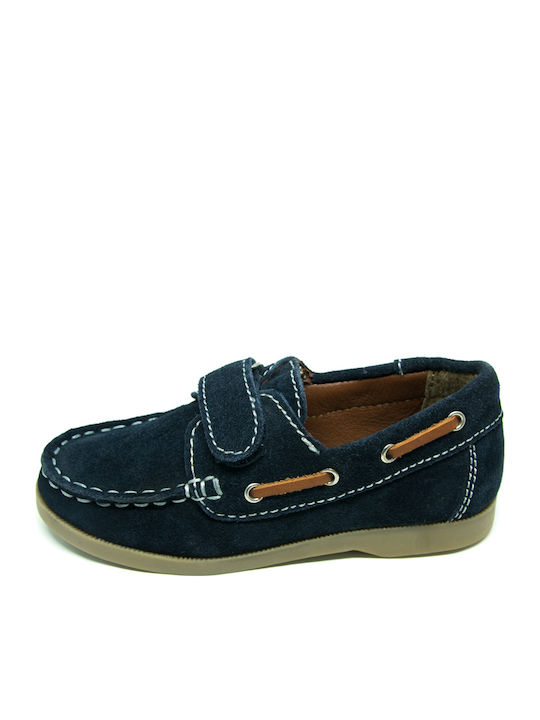 Boys Suede Moccasins with Velcro Navy Blue