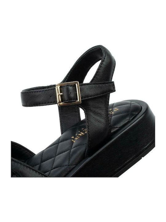 Leather Women's Flat Sandals Flatforms in Black Color