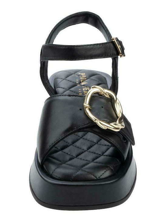 Leather Women's Flat Sandals Flatforms in Black Color