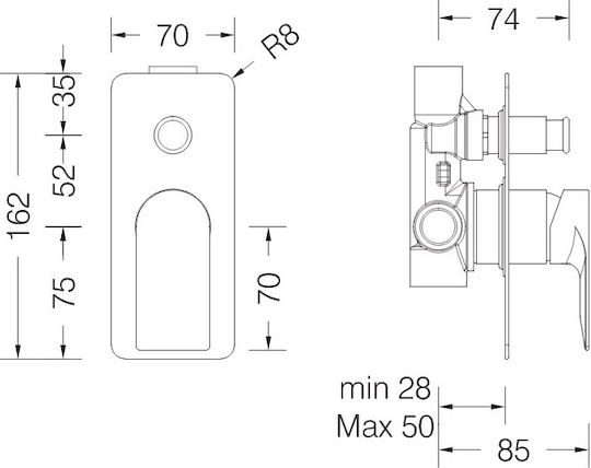 Eurorama Charma Built-in Faucet Mixer for Bathtub 2 Exits Silver