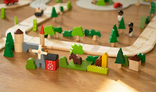 Plan Toys Cuburi De Construit La Țară Din Lemn Pentru 3+ Ani 42 Bucăți