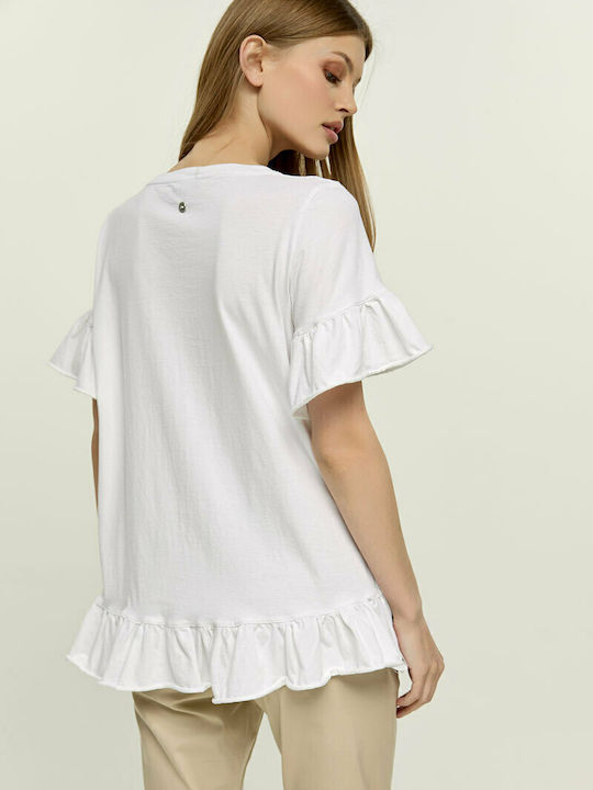 Edward Jeans Women's Summer Blouse Cotton Short Sleeve White