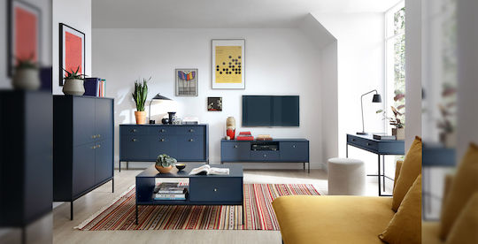 Polihome Funktionales Design Zentral Kaffeetisch Triplo Holz mit Schubladen Blau M103.5xL68xH46.2cm