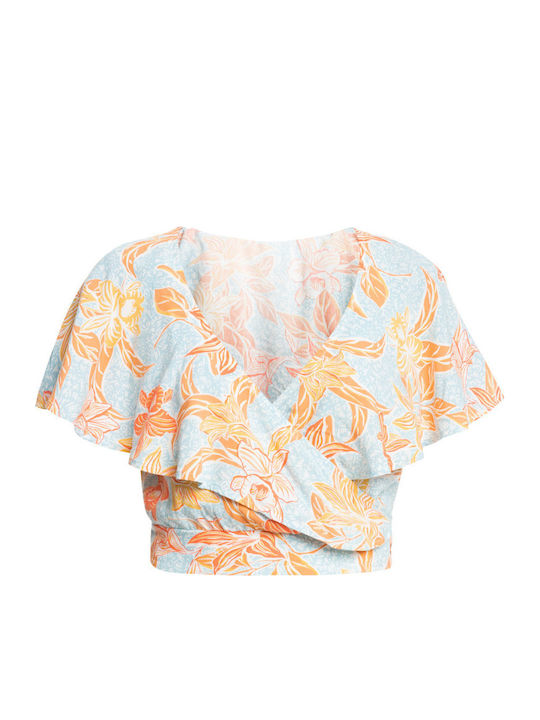 Clear Skies Γυναικείο Καλοκαιρινό Crop Top Κοντομάνικο Πολύχρωμο