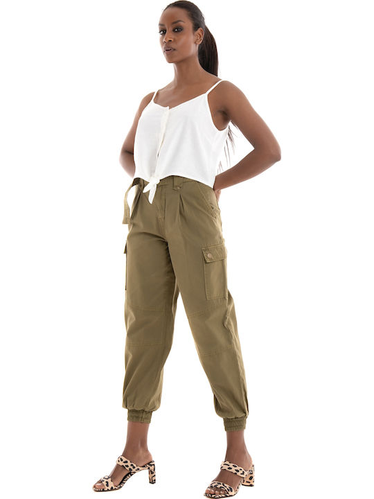 Damen Sommer Crop Top Leinen mit Trägern & V-Ausschnitt Weiß