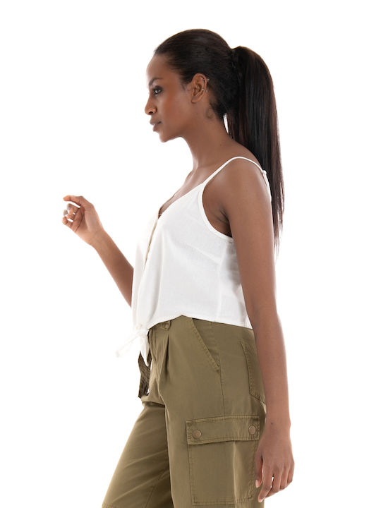 Only Women's Summer Crop Top Linen with Straps White