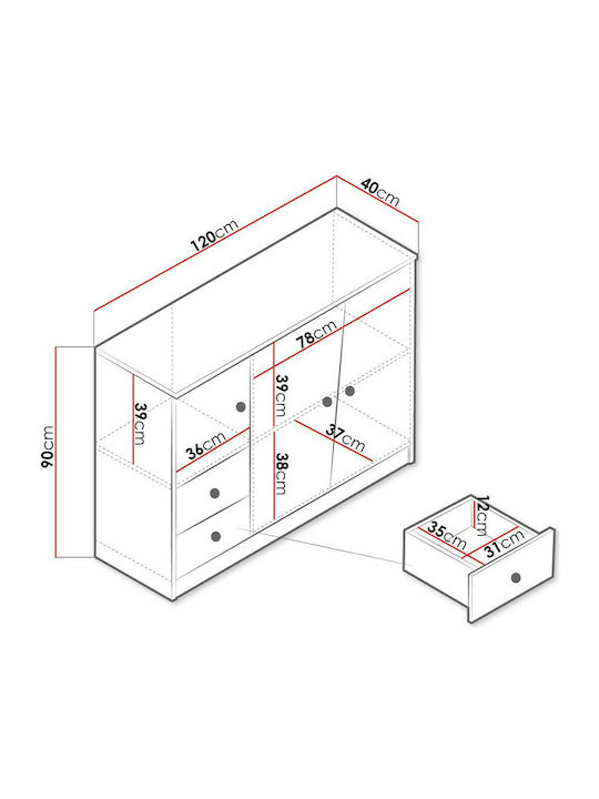 Kids Chest of Drawer Nero 07 Φυσικό/Λευκό with 2 Drawer 120x40x90εκ.