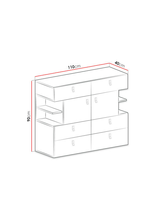 Kids Chest of Drawer Planet Μαύρο/Δρυς/Μπεζ with 6 Drawer 110x40x90εκ.