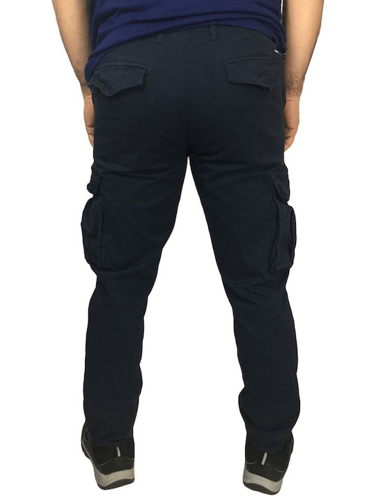 Double Men's Trousers Cargo Elastic Navy Blue