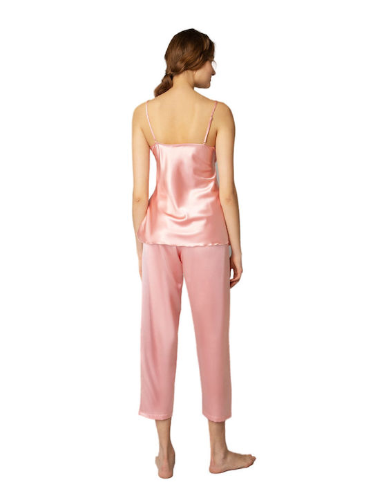 Milena by Paris Sommer Damen Pyjama-Set Satin Rosa