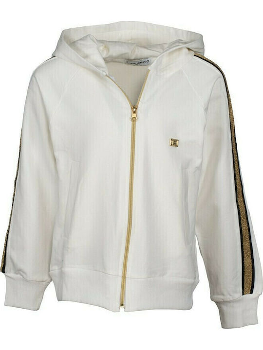 Kids Sweatshirt Cardigan Cotton with Hood Ecru