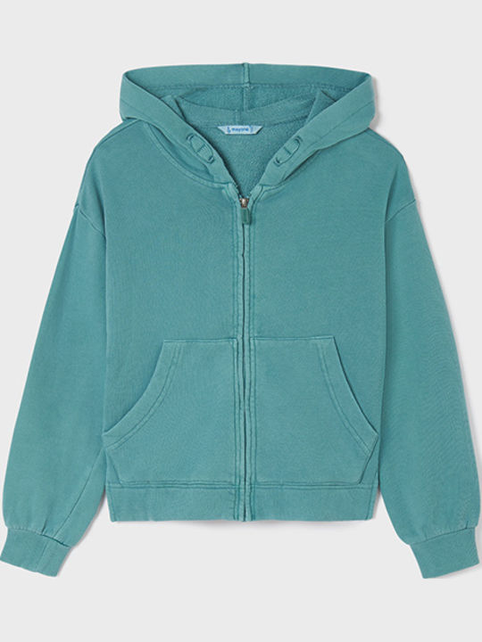 Kids Sweatshirt Cardigan Cotton with Hood Turquoise