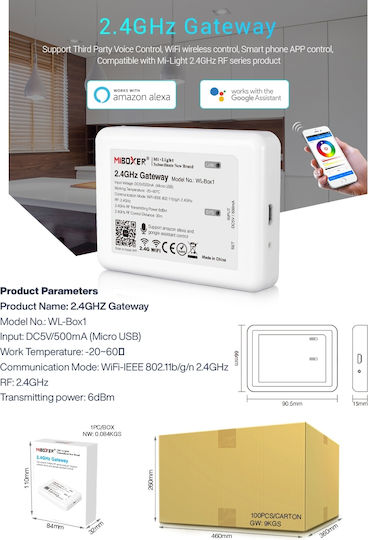 GloboStar MiBOXER WL-Box1 Интелигентен Превключвател 1 Канал Wi-Fi & RF