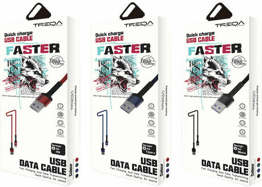 Treqa CA-8551 Редовна USB 2.0 до микро USB кабел Черен 1м 1бр