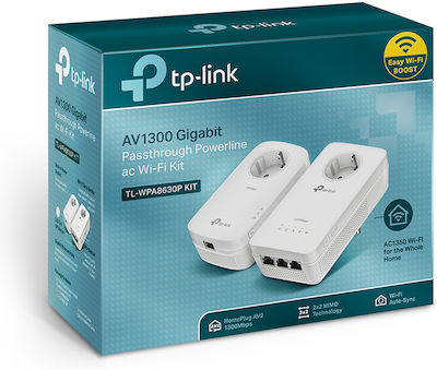 TP-LINK TL-WPA8630P KIT v2 Powerline Διπλό για Ασύρματη Σύνδεση Wi‑Fi 5 με Passthrough Πρίζα και 3 Θύρες Gigabit Ethernet