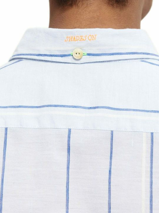 Long-sleeved Linen Shirt Striped Light Blue