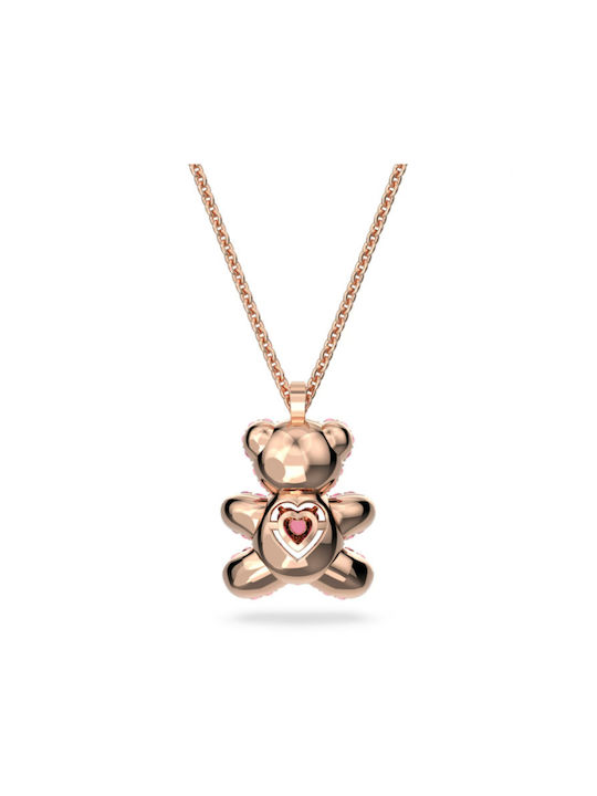 Swarovski Teddy Κολιέ με Ροζ Επιχρύσωση με Προσωποποίηση Ροζ