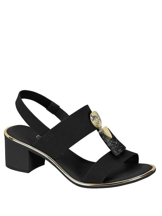 Beira Rio Women's Sandals with Ankle Strap Black with Chunky Medium Heel