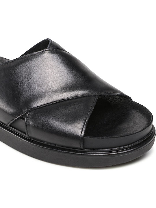 Erin Δερμάτινα Γυναικεία Σανδάλια Flatforms Μαύρα