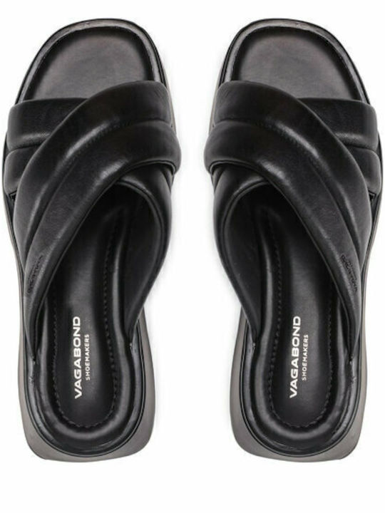 Courtney Leather Women's Flat Sandals in Black Color