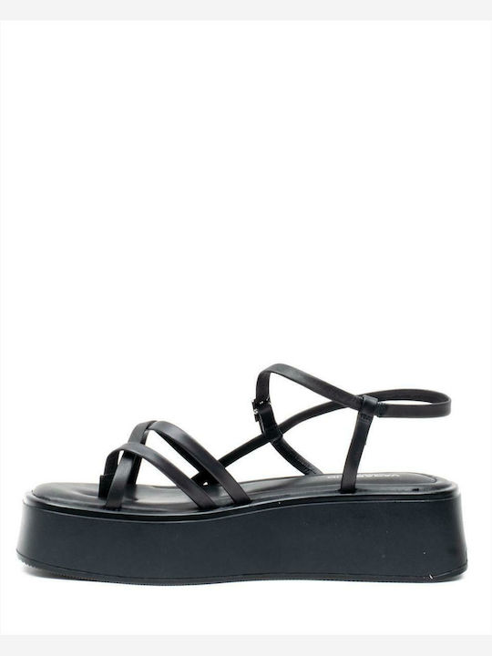 Courtney Δερμάτινα Γυναικεία Σανδάλια Flatforms Μαύρα