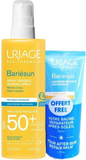 Uriage Bariesun Spray SPF50+ 200ml & After Sun Repair Balm 50ml Set with Sunscreen Spray & After Sun