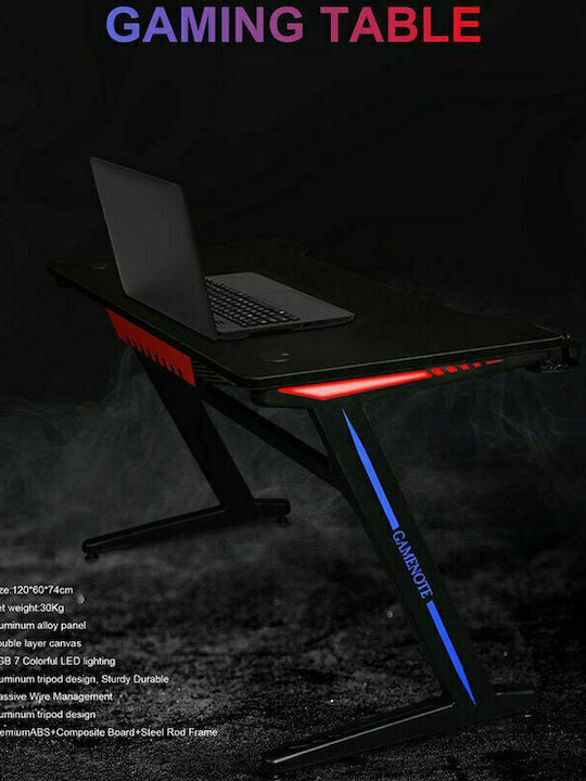 Γραφείο Gaming Gamenote Μαύρο με Μεταλλικά Πόδια & LED 120x60x74εκ.
