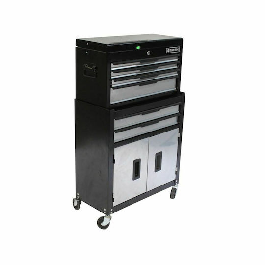 Tactix Wheeled Metallic Tool Carrier with 6 Drawers and Cabinet W60xD29xH70cm