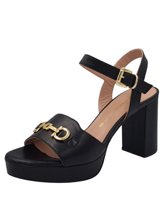 Mourtzi Platform Leather Women's Sandals with Ankle Strap Black