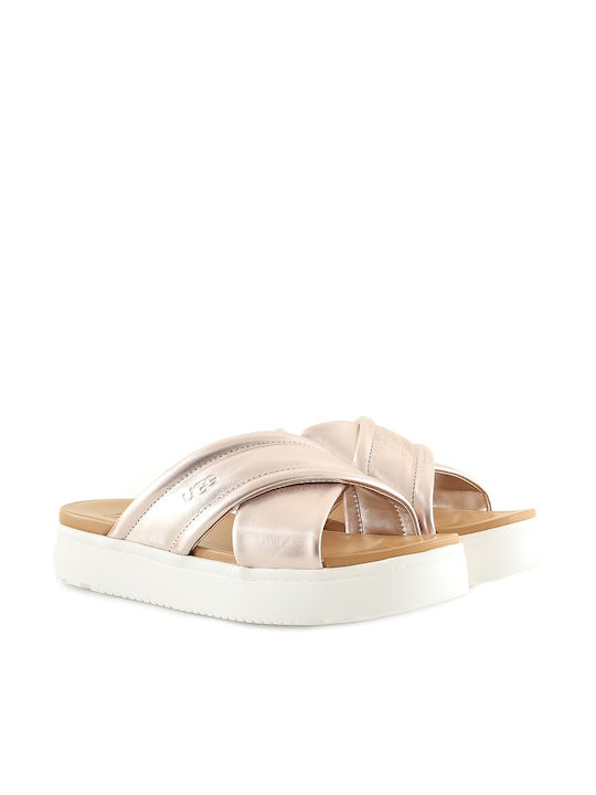 Ugg Australia Zayne Leather Women's Flat Sandals Ροζ / Λευκό