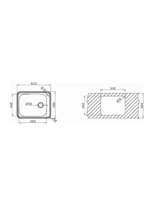 Pyramis Basic E33 Ένθετος Νεροχύτης Inox Σαγρέ Μ46.5xΠ43.5cm Ασημί