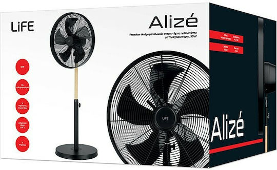 Life Alize Ανεμιστήρας Ορθοστάτης 50W Διαμέτρου 40cm με Τηλεχειριστήριο Μαύρος