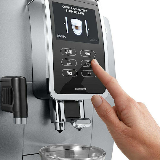 De'Longhi Dinamica Plus Automatische Espressomaschine 1450W Druck 19bar für Cappuccino mit Mahlwerk Silber