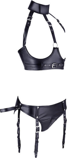 Cottelli Collection Bondage Σετ Chest Harness & Garter-Panty Mattlook Μαύρο