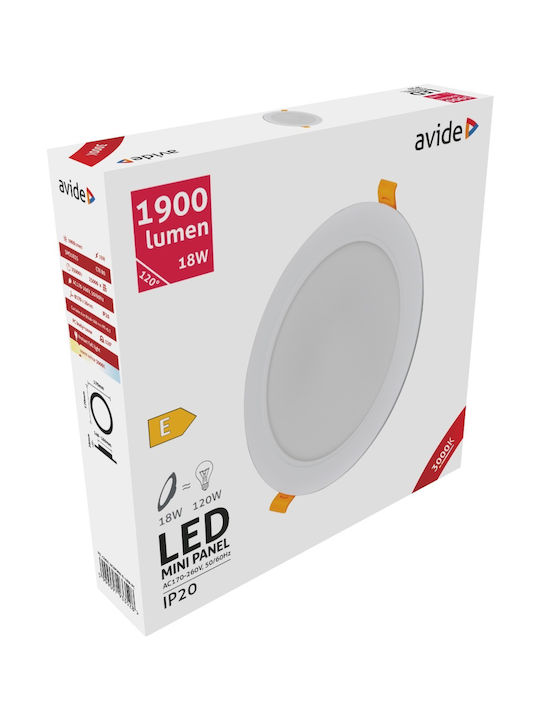 Avide ACRPWW-R-18W-PC Στρογγυλό Χωνευτό LED Panel Ισχύος 18W με Θερμό Λευκό Φως 17x17εκ. ACRPWW-R-18W-PC