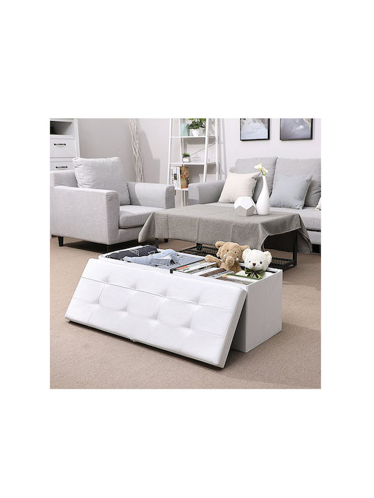 Stool Bench Stool With Storage Space Upholstered with Leatherette White 110x38x38cm