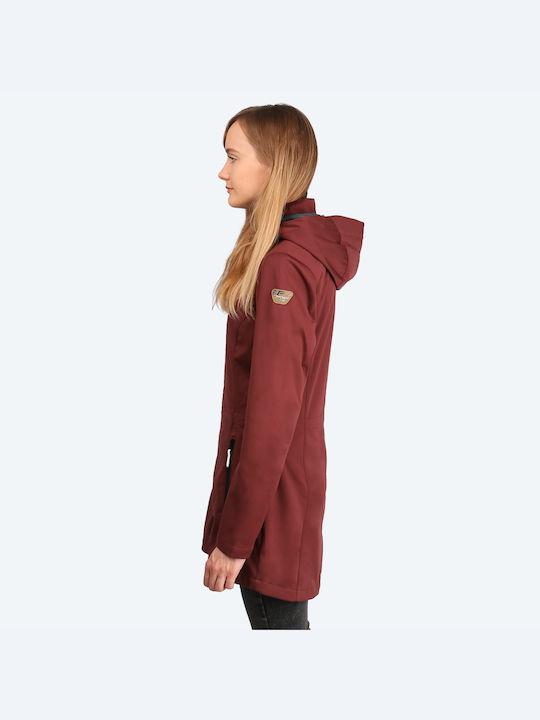 Icepeak Pukalani Women's Hiking Long Sports Softshell Jacket Waterproof and Windproof for Winter with Hood Burgundy