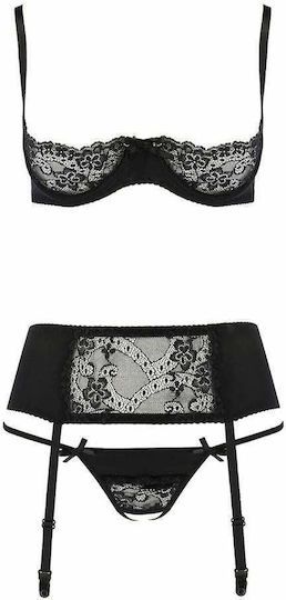 Casmir Lingerie Aurelia 200 Sexy Σετ Εσωρούχων με Δαντέλα & Ζαρτιέρες Black 3τμχ