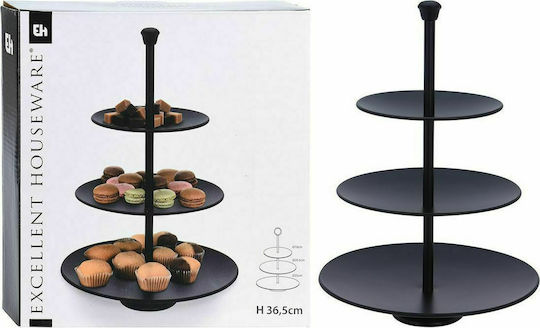 JK Home Decoration Inox Etagere 3 Etagen Schwarz Ø25xH36cm 1Stück