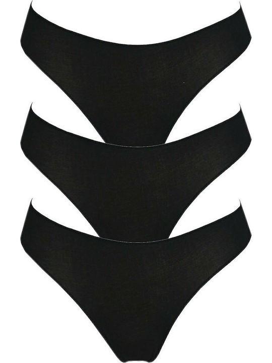 0002 Βαμβακερά Damen Slip 3Pack Nahtlos Schwarz