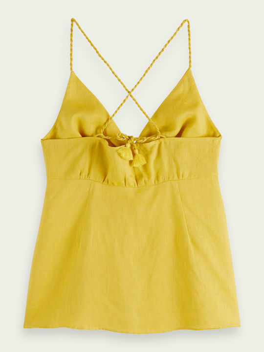 Women's Summer Blouse Cotton with Straps & V Neckline Yellow