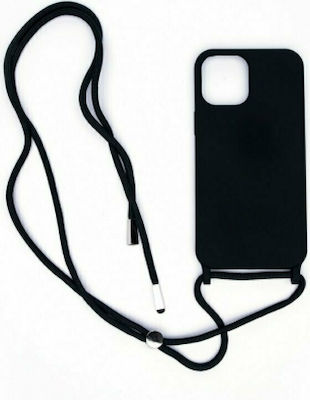 Senso Color Cord Silicone Back Cover with Strap Black (iPhone 12 / 12 Pro)