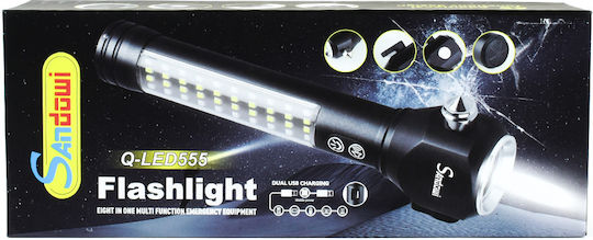 Andowl Rechargeable Flashlight LED Dual Function with Maximum Brightness 200lm Black