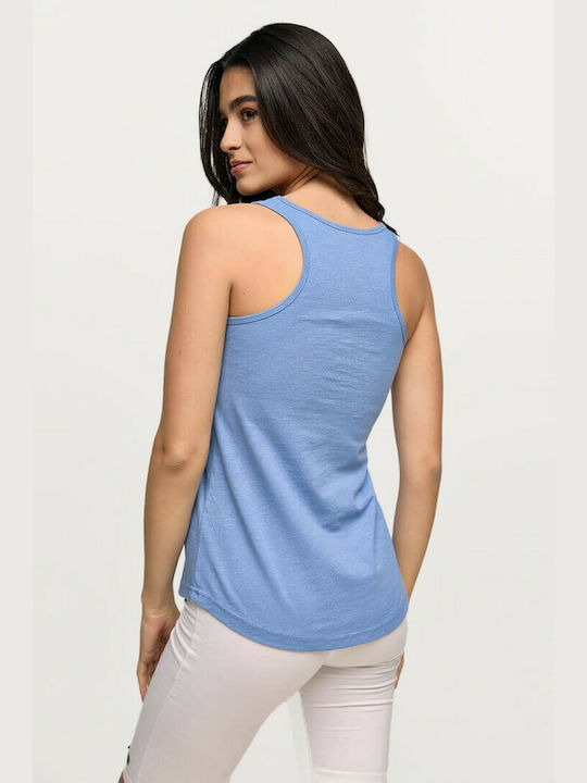 Bodymove Damen Sportlich Baumwolle Bluse Ärmellos Blue Raf