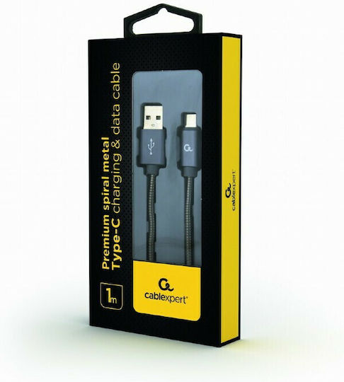 Cablexpert Premium Spiral Metal Spiral USB 2.0 Cable USB-C Male - USB-A Gray 1m