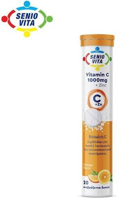 Senio Vita Vitamin C & Zinc Vitamin für Energie & das Immunsystem 1000mg Orange 20 Registerkarten