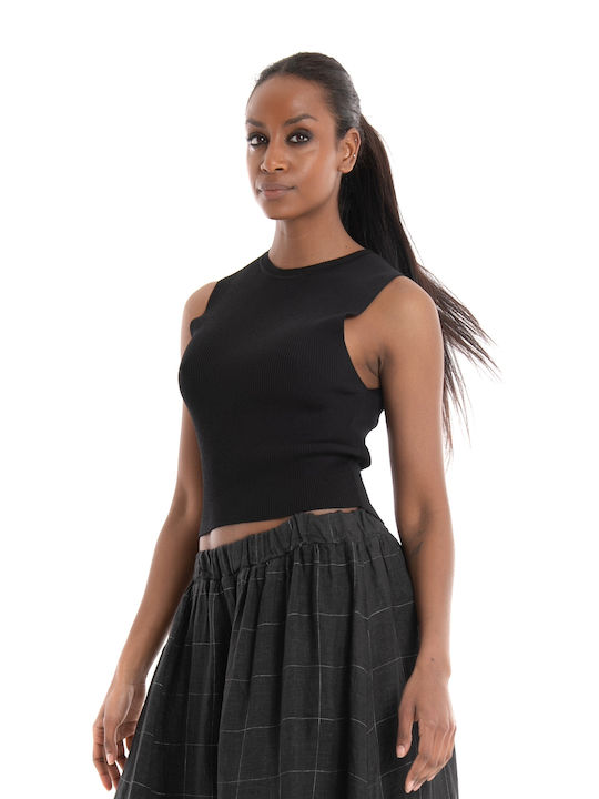 Only Damen Sommerliches Crop Top Ärmellos Schwarz