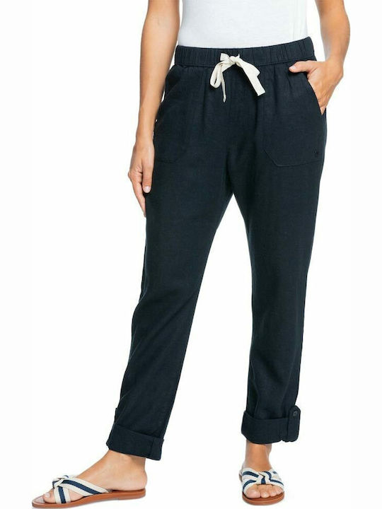 On The Seashore Women's High Rise Linen Cargo Pants with Rubber Band Gray